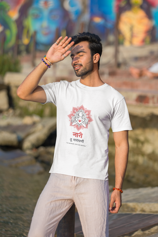 नारी तू नारायणी — Men’s Classic Crew T-Shirt with Mandala (Hindi)