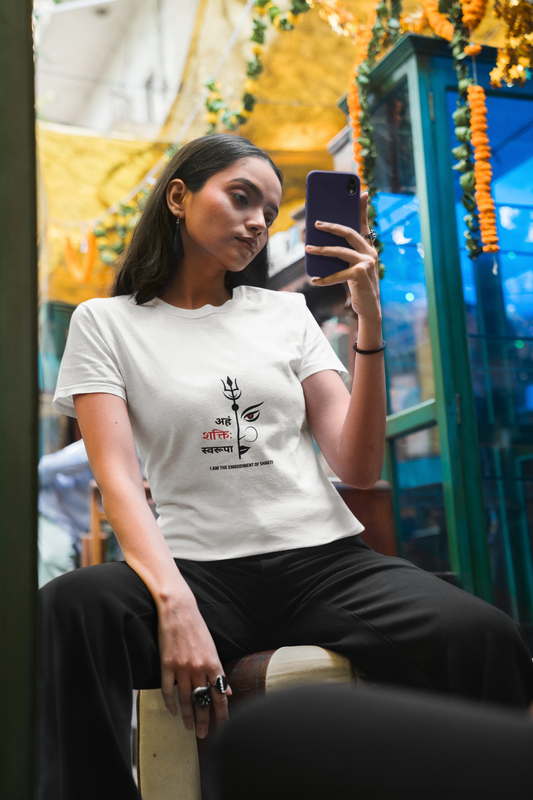 अह्म शक्ति स्वरूपा — Women’s Classic Crew T-Shirt (White)